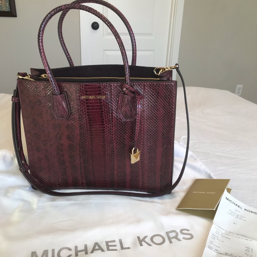 Brand New Michael Kors Mercer Large Snakeskin Tote